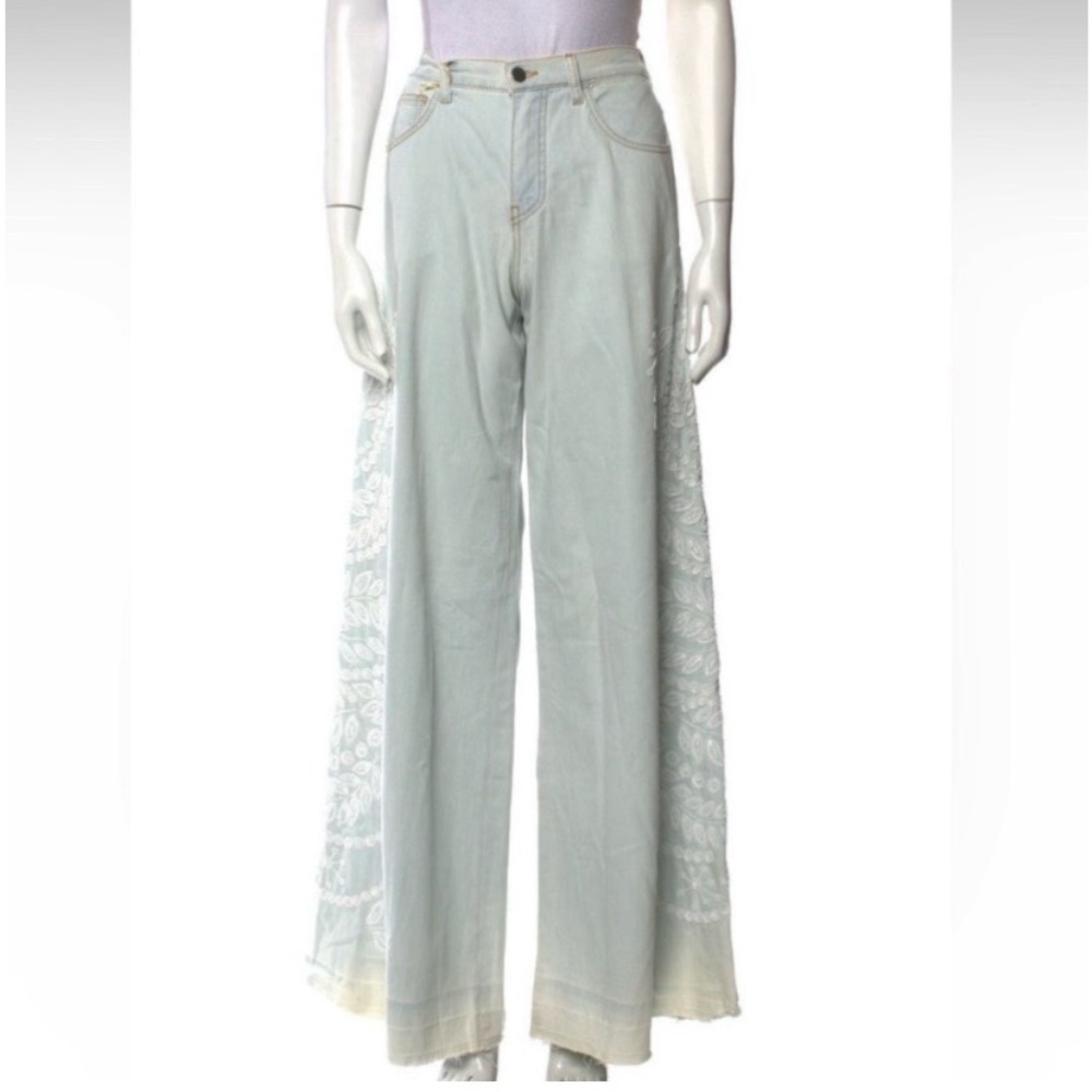 Amen Light Blue Wide-Leg Lace Beads Embellishment Jeans SZ 25/IT 38